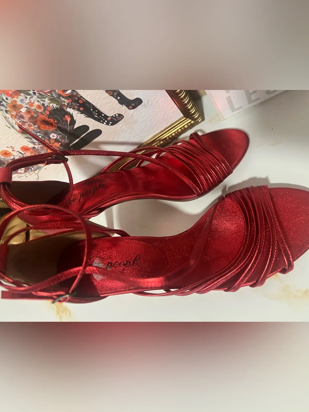 Free People Metallic Red Strappy High Heel Sandals